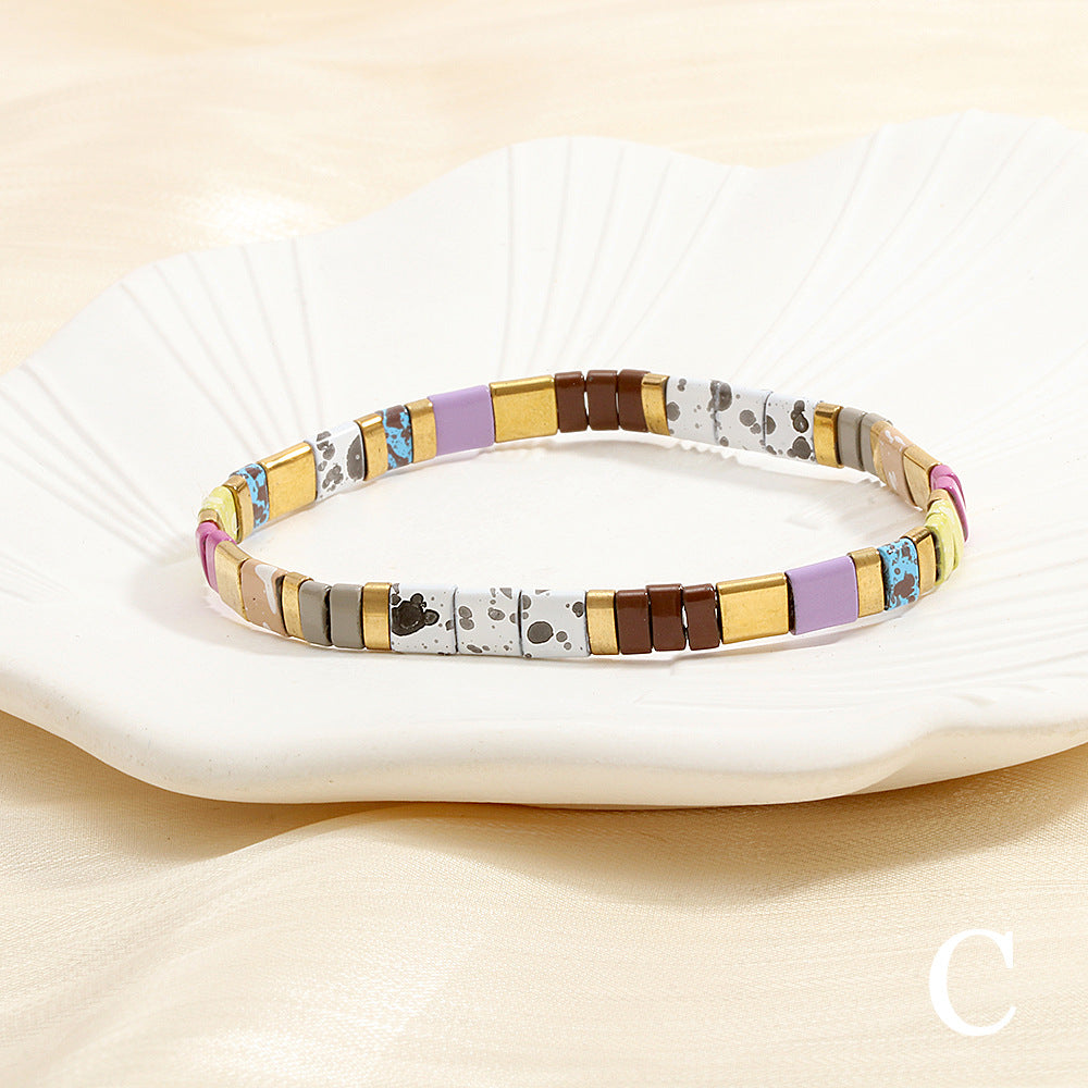 Stylish Retro Pull-up Beaded Bracelet, Simple Bohemian Hand-woven Elastic Bracelet for Women