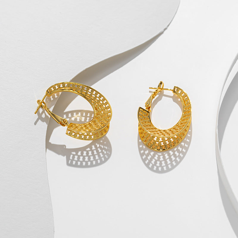 New INS Unique Hollow Titanium Steel, Fashion Retro Jewelry Earrings Irregular Geometric Earrings