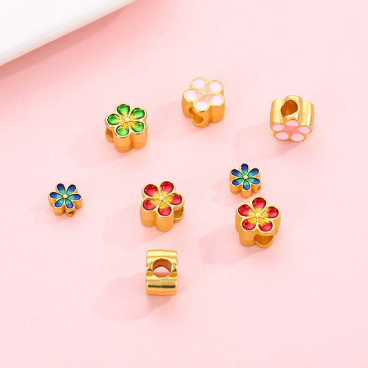 DIY Handmade Bracelet Beaded Accessories Sand Gold Alloy Accessories Dumb Gold Double-sided Flower Large Hole Beads Bracelet Beads