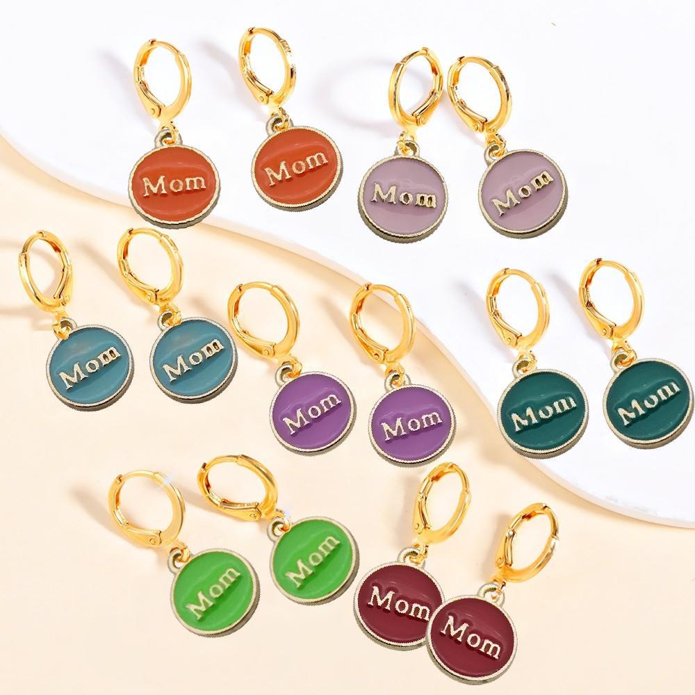 Alloy Drip Pendant Round Double-sided Mom18x14mm Series Earrings
