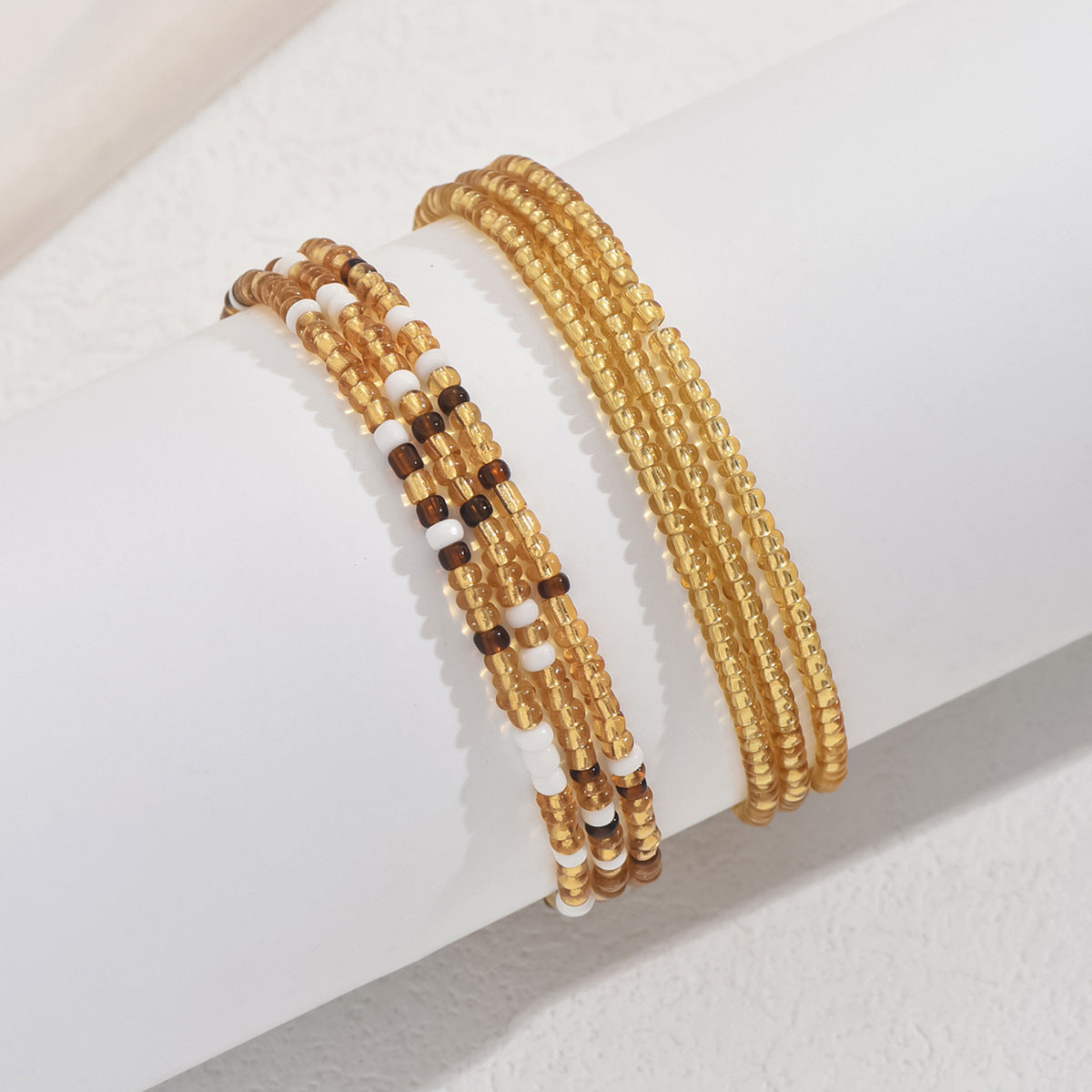 European and American Jewelry Summer Versatile Gold Rice Bead Anklet Creative Bracelet Multi-purpose Beach Trend Two-piece Set