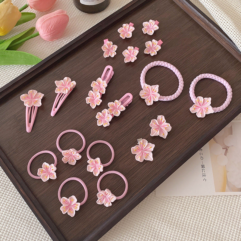 Pink Sweet Cherry Blossom Hairpin Side Girl Bangs Broken Hairpin Girl Flower Hair Band Back Head Female Hair Accessories