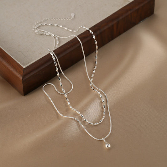 925 Sterling Silver Water Drop Double-layer Necklace Women's Light Luxury Niche Design Ins High-end Sense Simple Personality Stacked Collarbone Chain