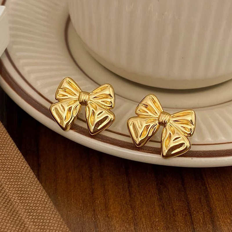 Retro Hong Kong Style Temperament Stud Earrings Female Explosion Internet Celebrity Niche High Sense Gold Earrings