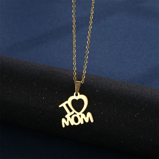 Mother's Day Necklace Female, Personalized Creative Mother Pendant Stud Earrings Set 18K Gold Hollow Collarbone Chain Wholesale