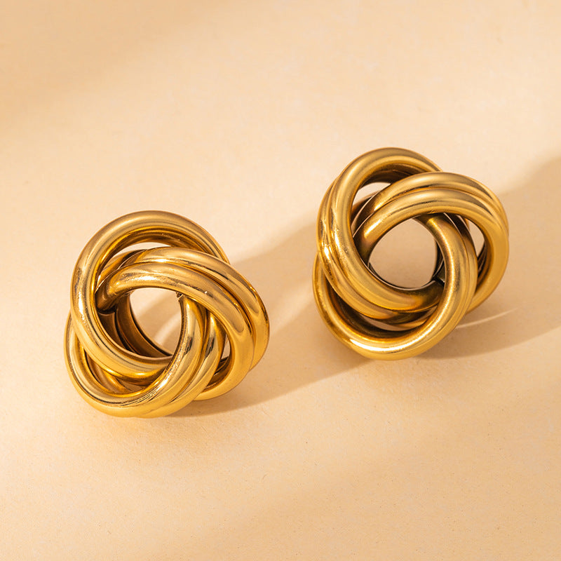 Exaggerated Titanium Steel Round Earrings Gold 18K Gold Light Luxury Earrings Fashion High Sense Love Earrings