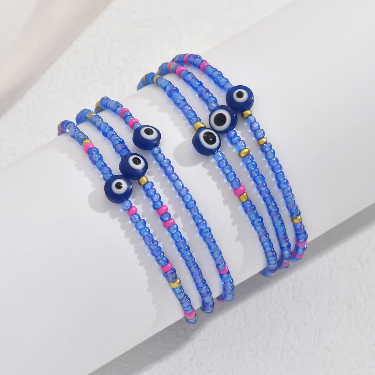 European and American Jewelry Summer Blue Eyes Rice Beads Anklet Creative Bracelet Multi-purpose Beach Trend Two-piece Set
