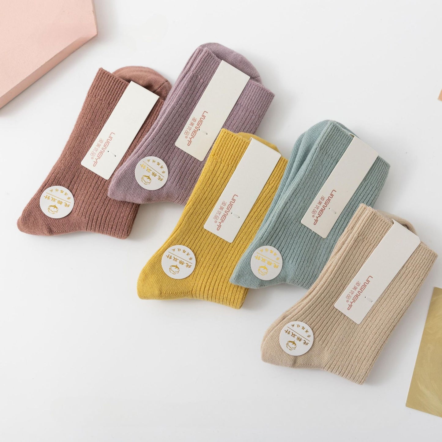 New Socks Women's Solid Color Double Needle Medium Tube Cotton Socks Spring and Autumn Thickened Warm Casual Stockings