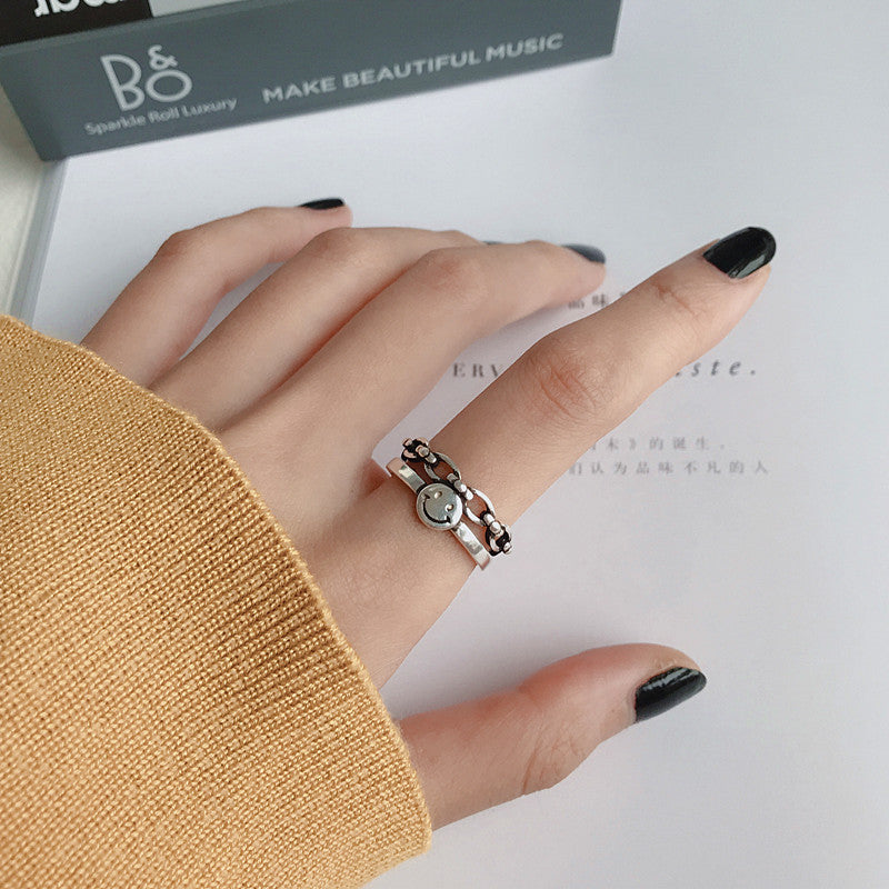 925 Sterling Silver Ring Retro Thai Silver Love English Letter Hollow Index Finger Ring Niche Design Cold Wind Light Luxury