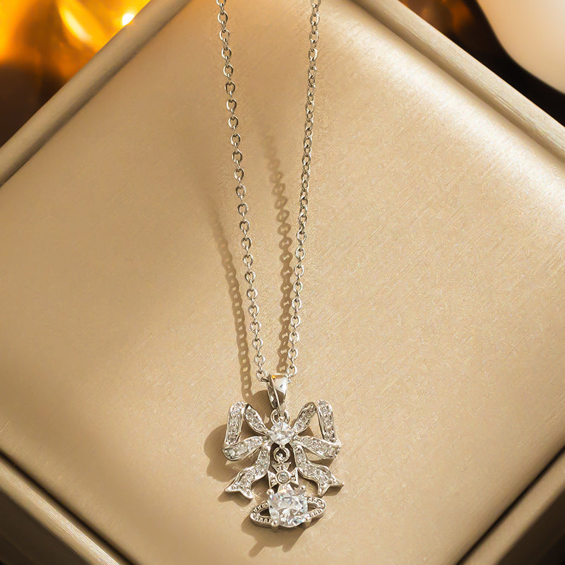 New Gold Diamond-encrusted Mini Planet Titanium Steel Necklace Does Not Fade Girls Versatile Light Luxury Niche Versatile Accessories