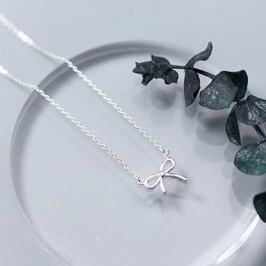 Bow Necklace Female S925 Japanese and Korean Style Concentric Tie Pendant Collarbone Chain Internet Celebrity Mori Simple