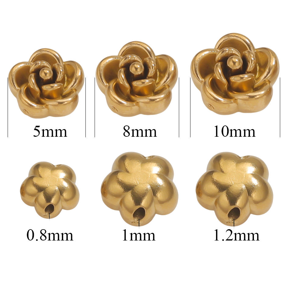 Stainless Steel 3D Rose Beads Handmade Perforated Beaded Accessories Bracelets Jewelry DIY Necklace