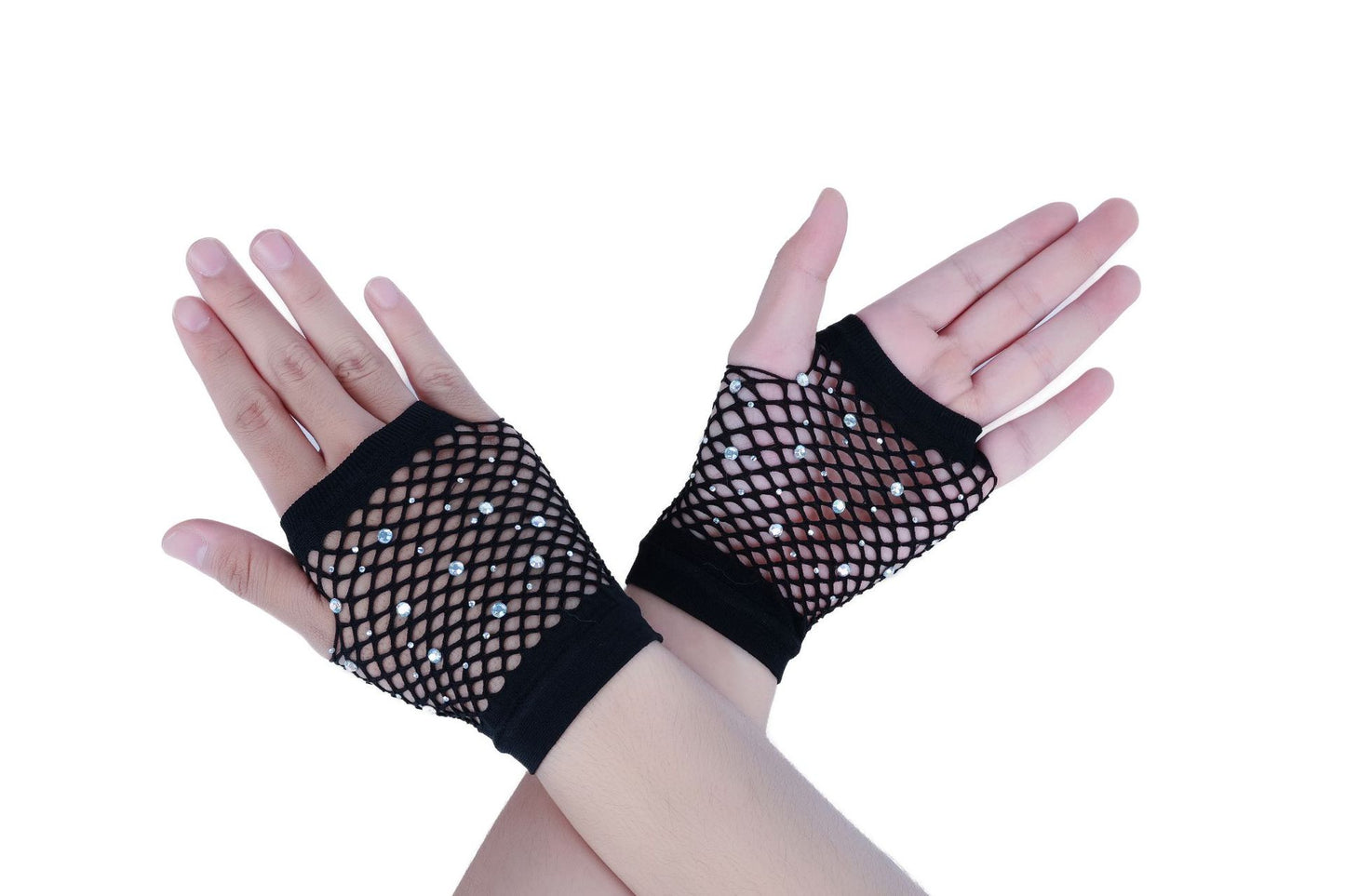 European and American Fashion Flash Diamond Short Sex Fishing Net Gloves Party Punk Decorative Half-finger Gloves Wholesale
