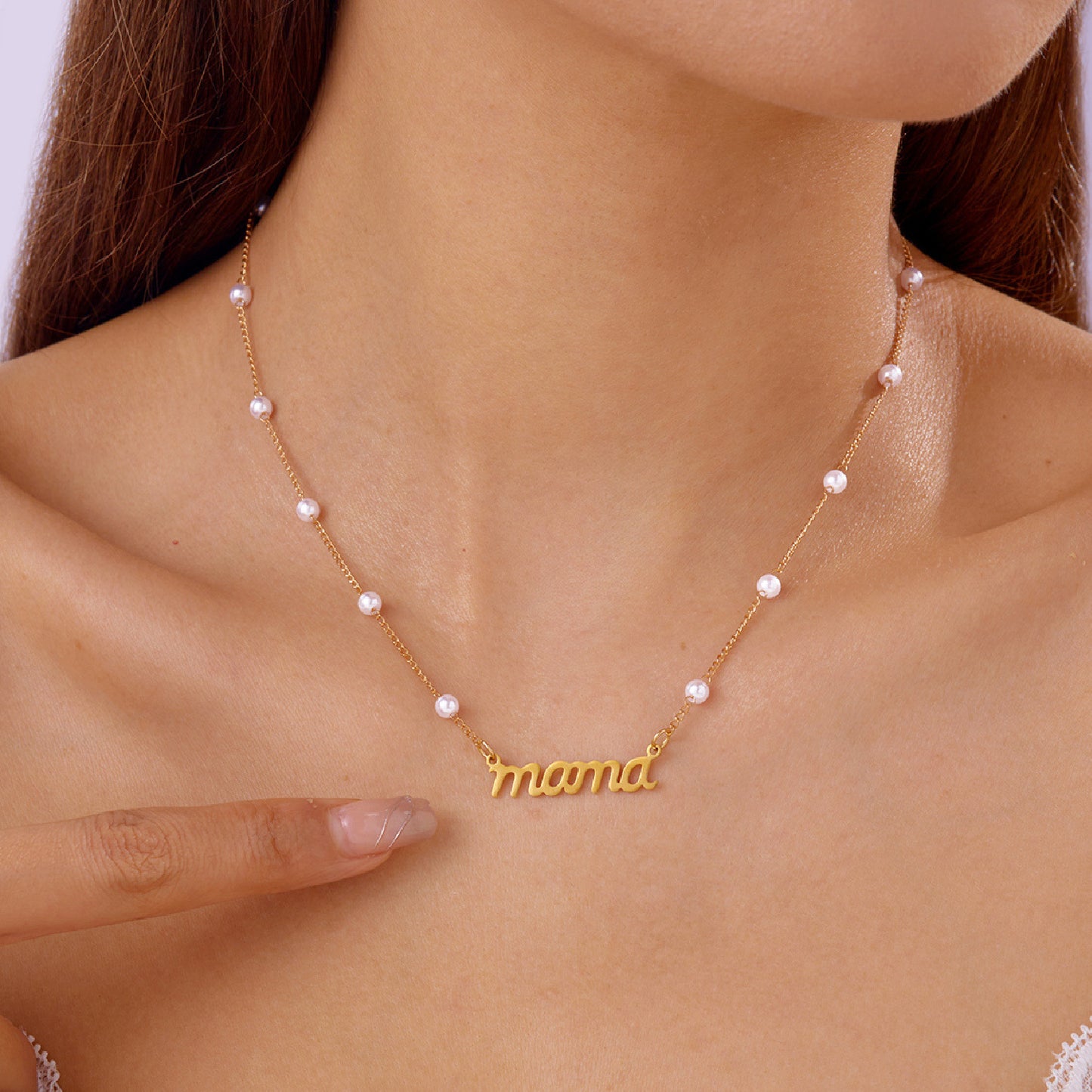 Japan and Korea Fashion Mother's Day Gift Letter Mama Pearl Necklace Versatile Mom Set