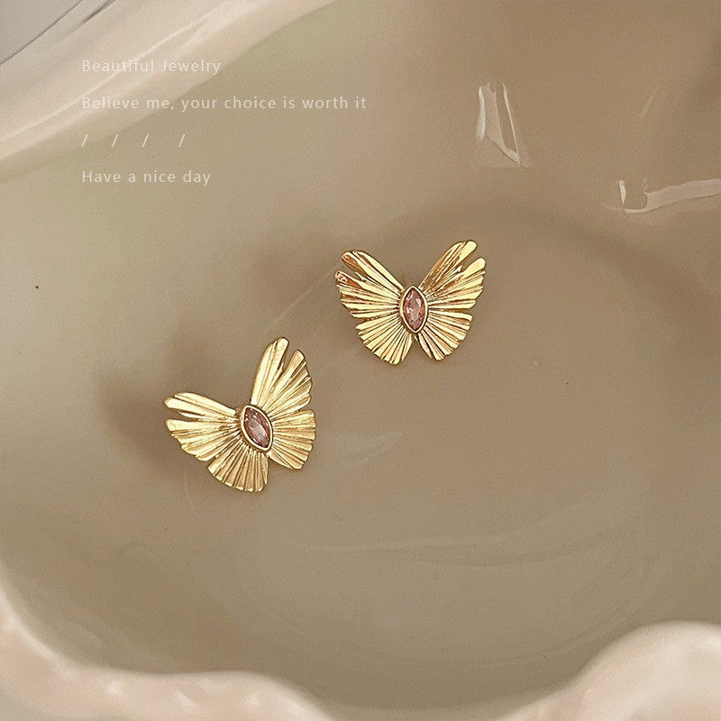 Retro Hong Kong Style Temperament Stud Earrings Female Explosion Internet Celebrity Niche High Sense Gold Earrings