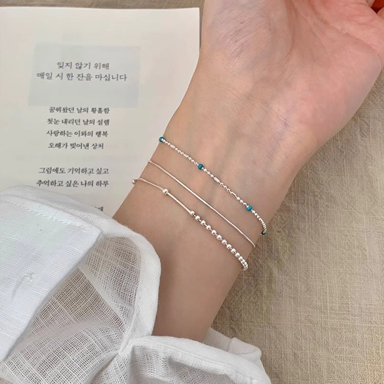 S925 Sterling Silver Star Love Blue Silver Bead Bracelet Women's Niche Design Sense Simple and Versatile Daily Bracelet Jewelry