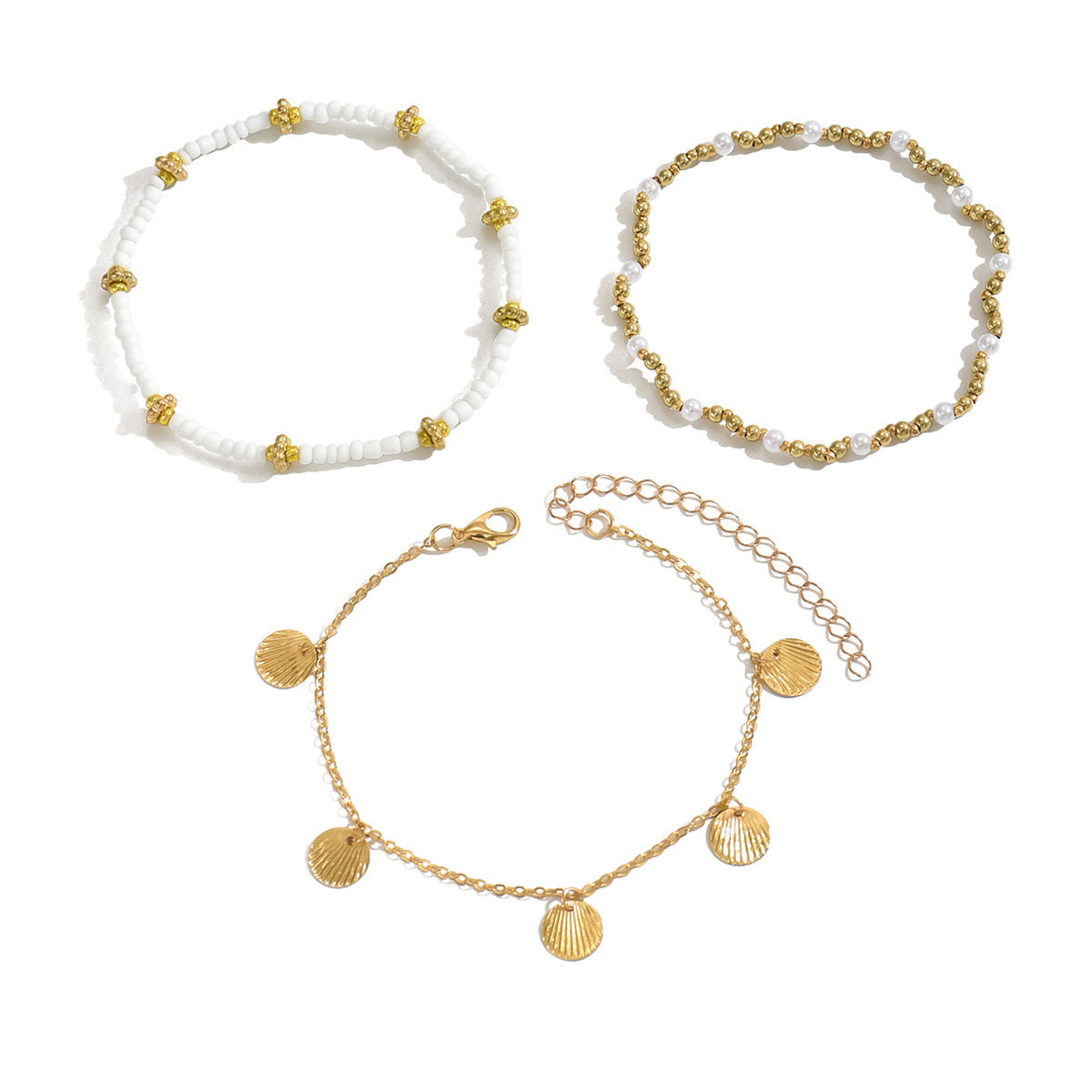 Hot-selling Jewelry Bohemian Alloy Shell Pendant Rice Bead Anklet Multi-layer Beach Foot Decoration Set