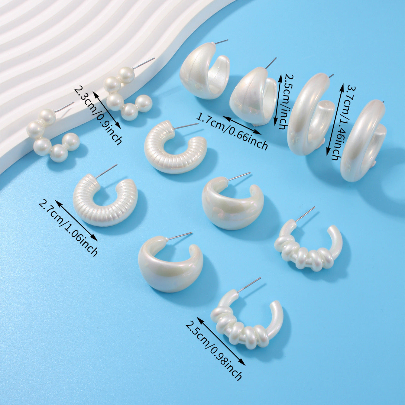 New Resin C-Type Water Drop Earrings White Earrings 3-piece Set