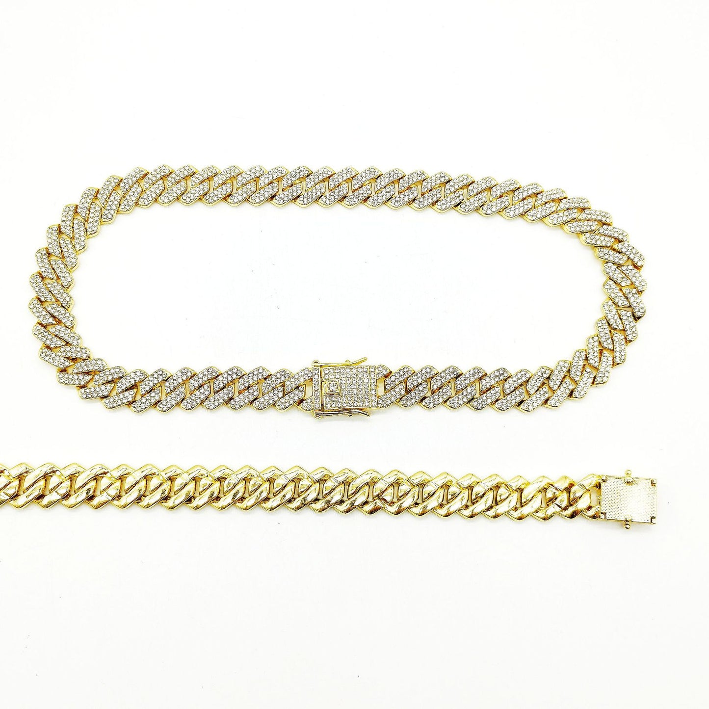 European and American Alloy Cuban Chain Full Diamond High Quality 14mm Rhombus Full Diamond Men's Hip Hop Wind Necklace
