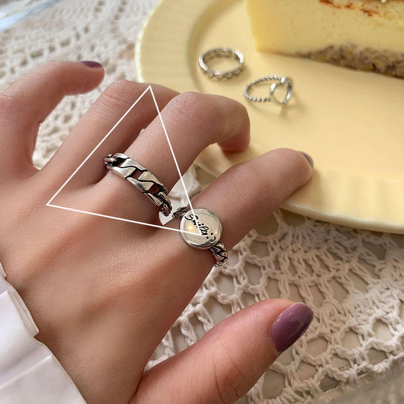 925 Sterling Silver Ring Retro Thai Silver Love English Letter Hollow Index Finger Ring Niche Design Cold Wind Light Luxury