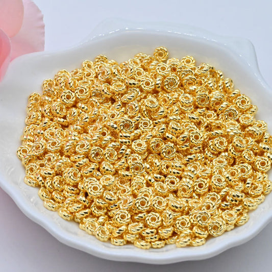 Color-retaining Gold Beads 18k Gold Twist Beads Flat Beads, Handmade DIY Jewelry Accessories Necklace Bracelet Beaded Material