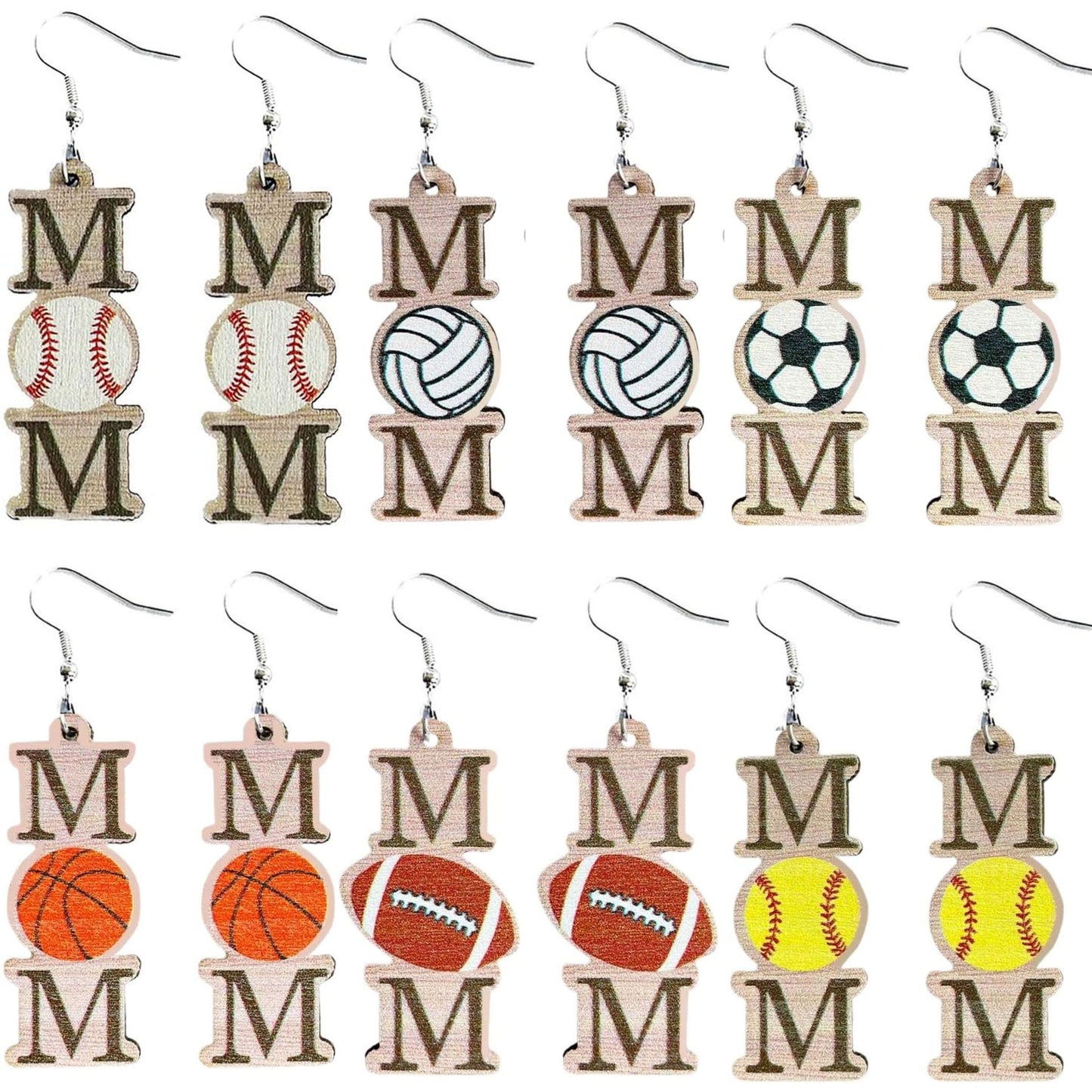 Simple Vintage Volleyball Basketball Mom Wooden Earrings Earrings Mother's Day Earrings