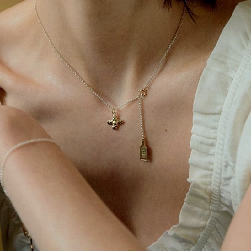 925 Silver Luck Pearl Necklace Female Butterfly Cold Light Luxury Flash Diamond Ins Wind Niche Collarbone Chain