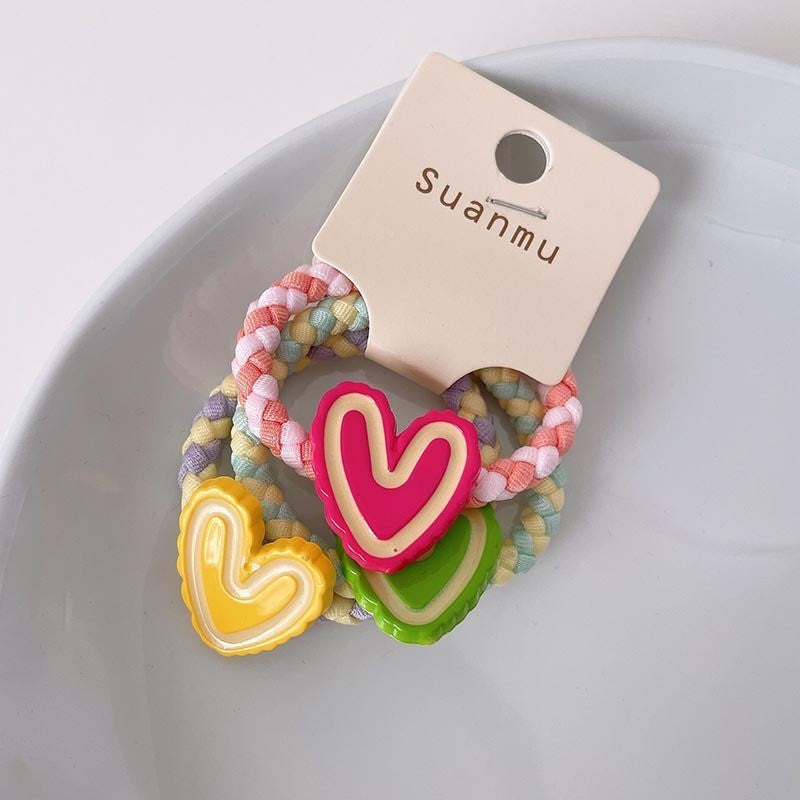 Spring New Children's Colorful Braided Headband Little Girl Ponytail Does Not Hurt Hair Cute Cartoon Flower Rubber Band