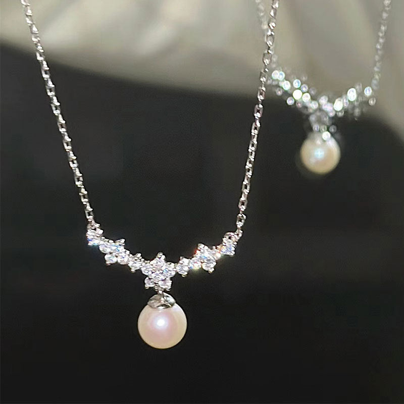 Silver-plated Natural Aquamarine Moonstone Necklace Women's High Sense Ins Wind Niche Versatile Oval Pendant Collarbone Chain