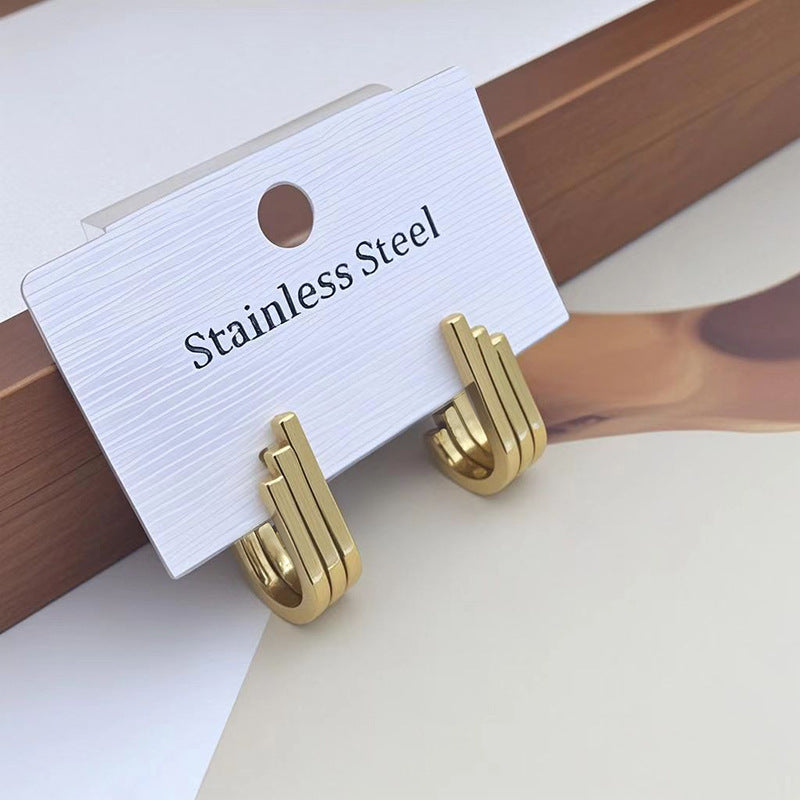 New European and American Earrings Light Luxury High-end Ear Jewelry Ins Titanium Steel U-shaped Ear Buckle