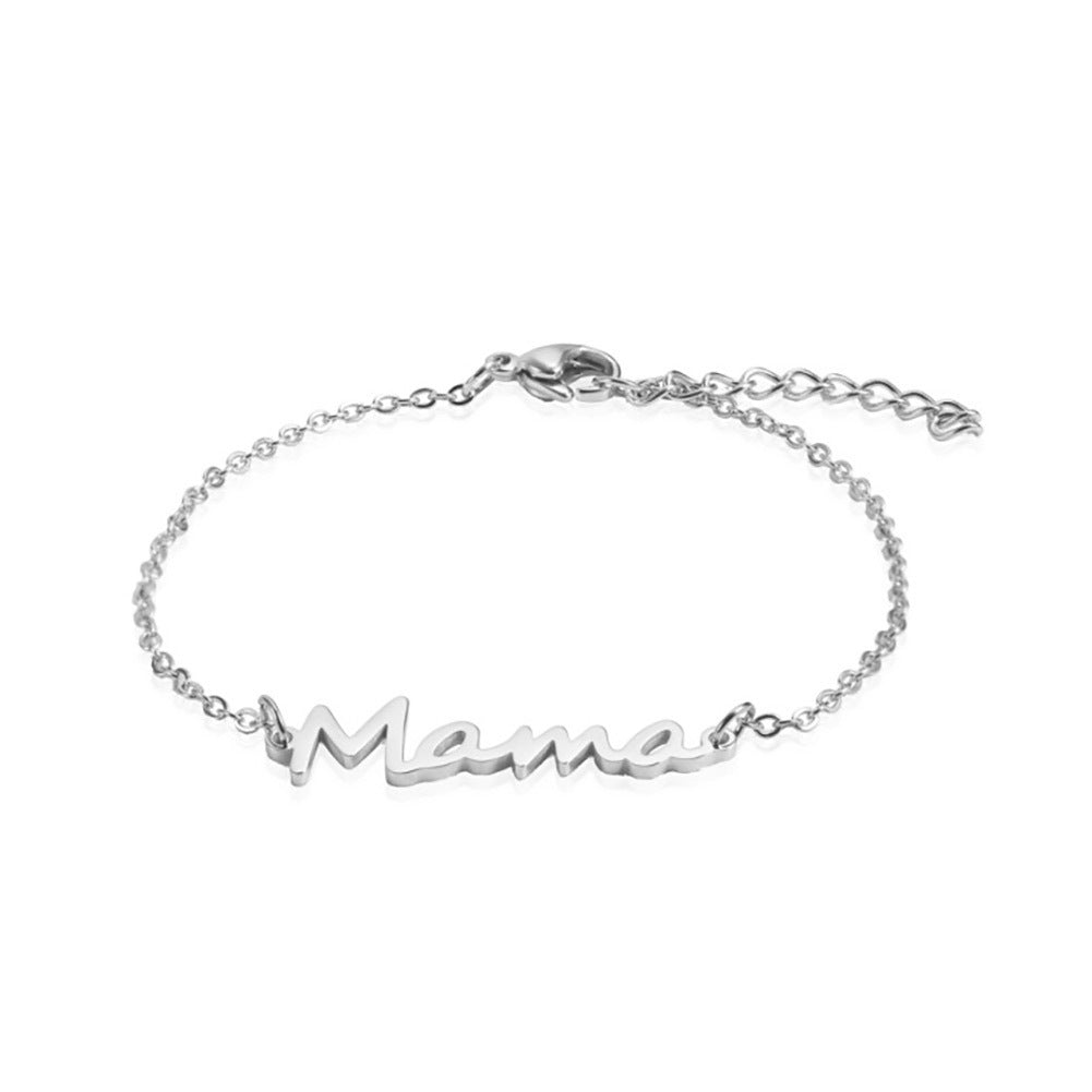 Stainless Steel Bracelet Lady Mother English Letter Pendant Multi-layer Bead Chain Mother's Day Holiday Versatile Commemorative Gift