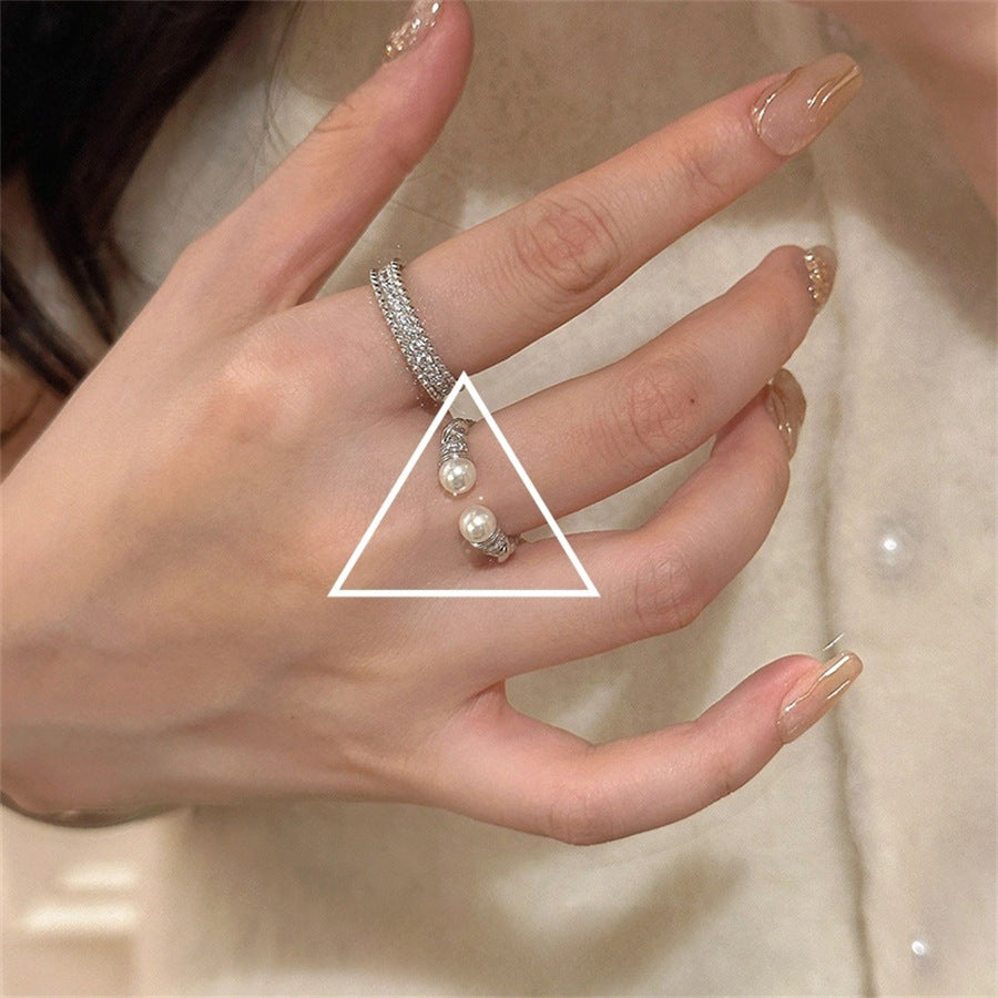Medieval Twist Pearl Open Ring, New Light Luxury High-end Fashion Ring, Niche Design Index Finger Ring Tide