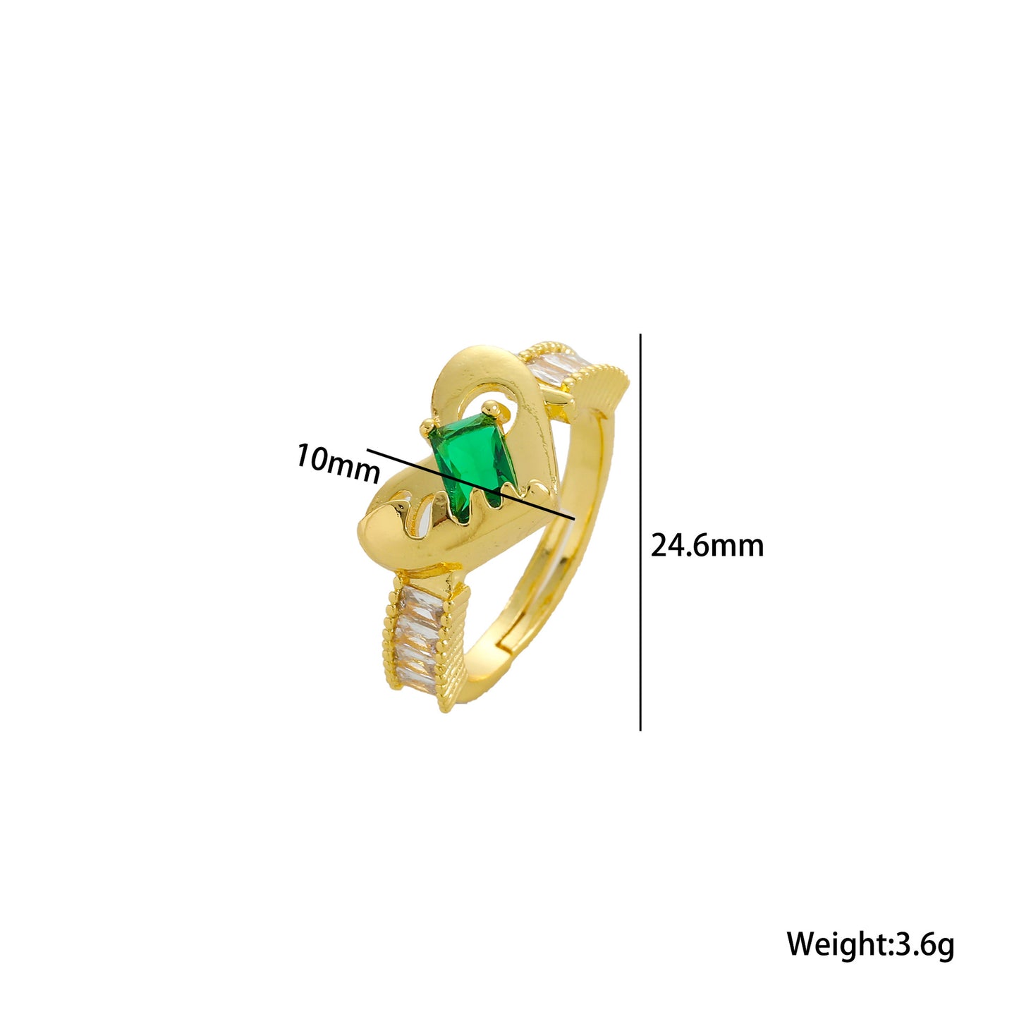 Supply Color Zircon Love Ring Women's Fashion Simple and Sweet Style Electroplated Peach Heart Open Ring Jewelry