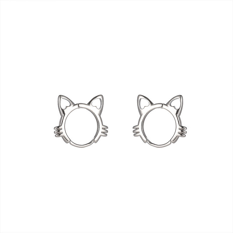S925 Silver Cat Ear Buckle Women's Niche Design Simple Temperament Personalized Love Kitten Earrings Earrings New Fashion