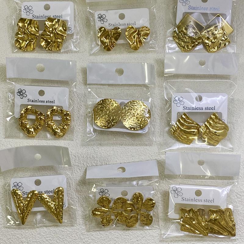 European and American Fashion Retro Stainless Steel Stud Earrings Five-leaf Hammer Pattern Large Earrings Women's Earrings