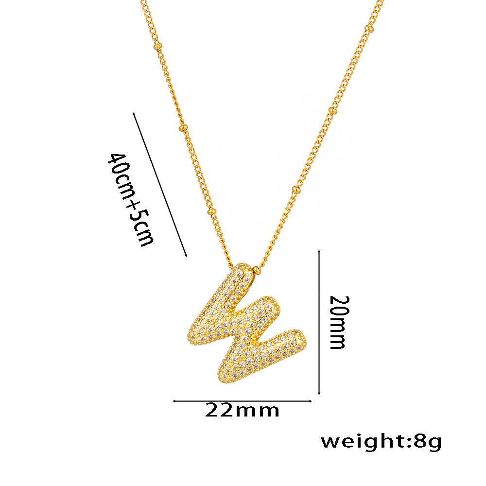 New European and American Micro-inlaid Zircon 26-letter Pendant Necklace Copper-plated 18K Gold Fashion Versatile Classic Jewelry
