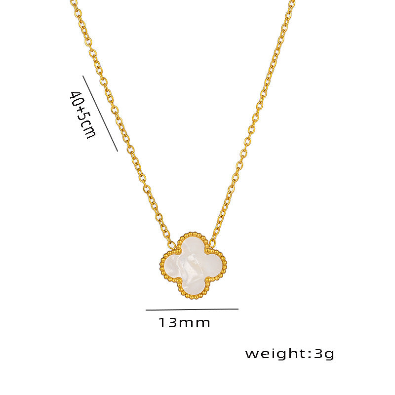 Four-leaf Clover Necklace 13MM Bracelet Stud Earrings Three-piece Set Versatile Lucky Four-leaf Clover Five-flower Bracelet Collarbone Chain Earrings