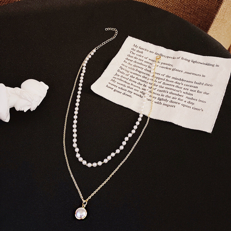 South Korea's New Niche Pearl Necklace Women's Versatile Splicing Love Collarbone Chain Light Luxury Temperament Beaded Necklace