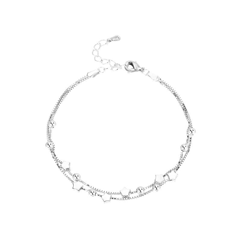 Round Bead Star Bracelet S925 Sterling Silver Double-layer Star Bracelet Girls Light Luxury Niche Double-layer Bracelet Jewelry