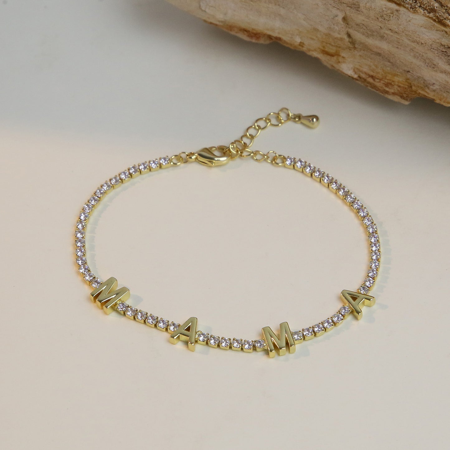 18k Brass Mama Tennis Zircon Chain Adjustable Bracelet Is Suitable for Mother's Day Gifting