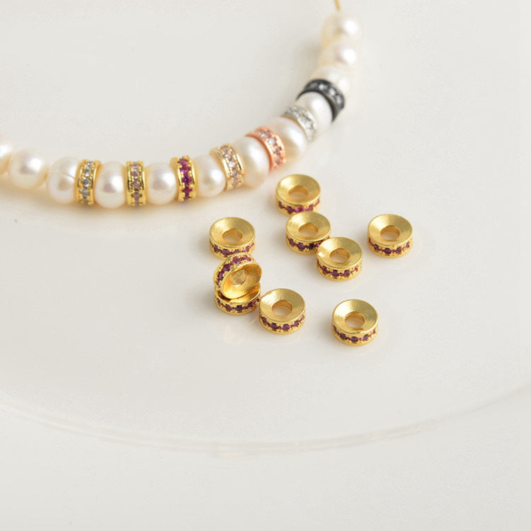 Color Retention 18k Gold Beaded Spacer Micro-inlaid Zircon Copper Color Zirconium Round Drill Ring Bead Spacer Handmade DIY Bracelet Material