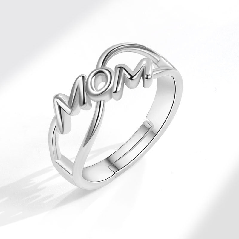 New MOM English Ring, Mother's Birthday and Mother's Day Gift, Cold Wind Personality Design