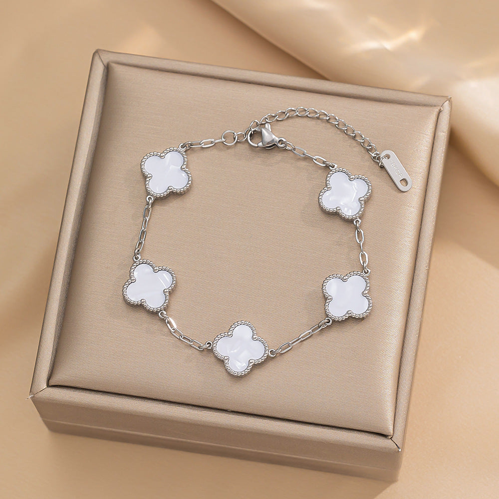 Four-leaf Clover Necklace 13MM Bracelet Stud Earrings Three-piece Set Versatile Lucky Four-leaf Clover Five-flower Bracelet Collarbone Chain Earrings