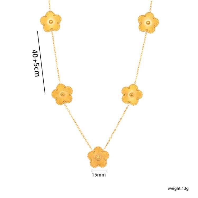 Simple Temperament Five-leaf Flower Jewelry Set, Four-leaf Clover Laser, Titanium Steel Plum Blossom Fashion Versatile Internet Celebrity Tide Jewelry