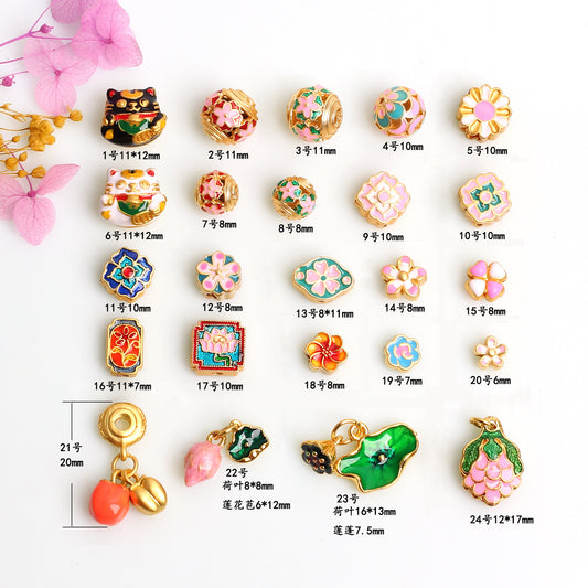 Lotus Lotus Pod Beaded Accessories, Ancient Pendant Hollow Bead Drum Bead DIY Bracelet Jewelry