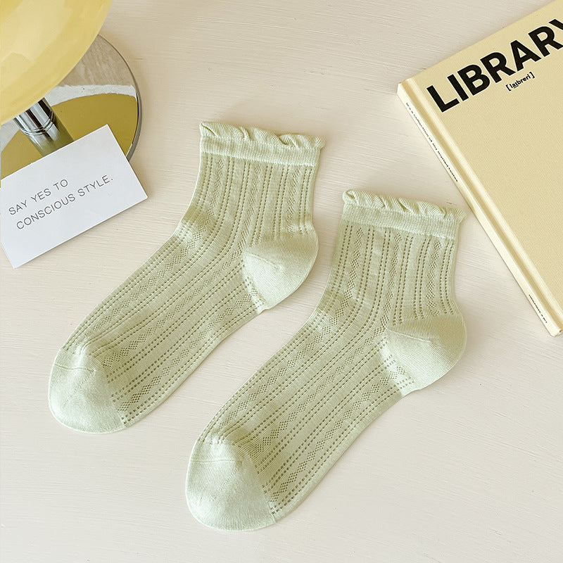 Lace Socks Children's Summer Thin Mesh Hollow Breathable Medium Tube Socks Simple Versatile Women's Socks