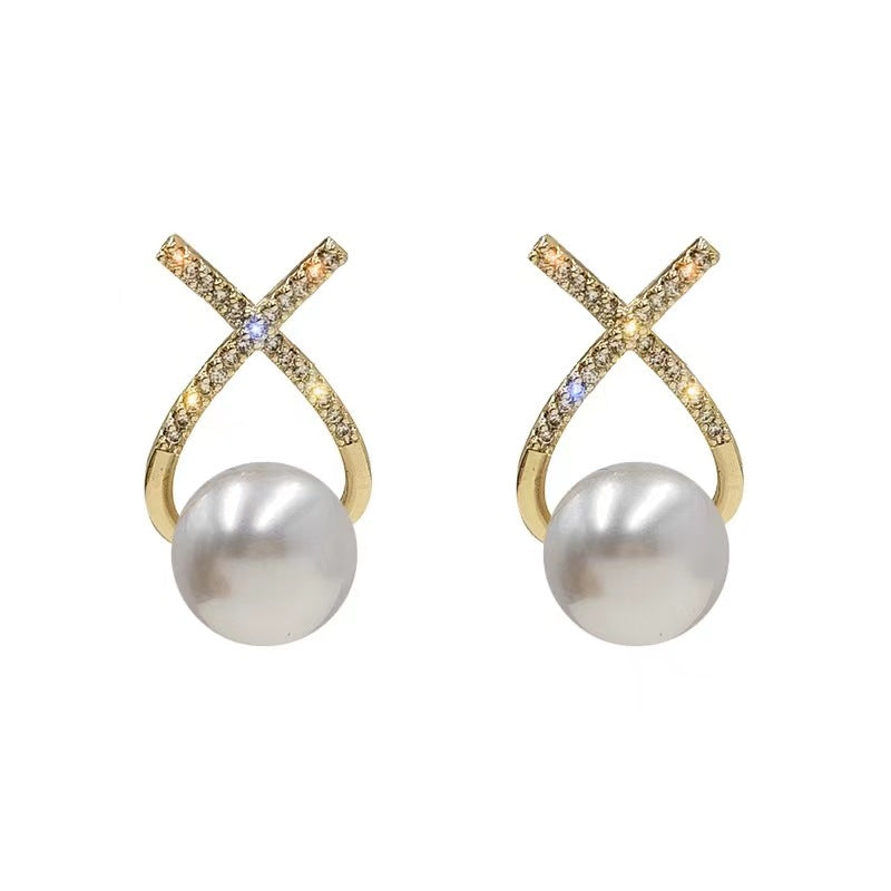 2025 New Micro-inlaid Zircon Wrapped Pearl Stud Earrings Women's Summer Fashion Small and Versatile Earrings Earrings