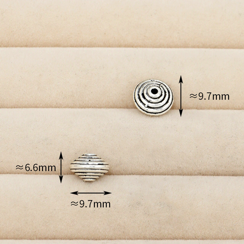 Thailand Chiang Mai Yinzang Silver Alloy Jewelry Striped Circle Spacer DIY Crystal Bracelet Jewelry Accessories Loose Beads