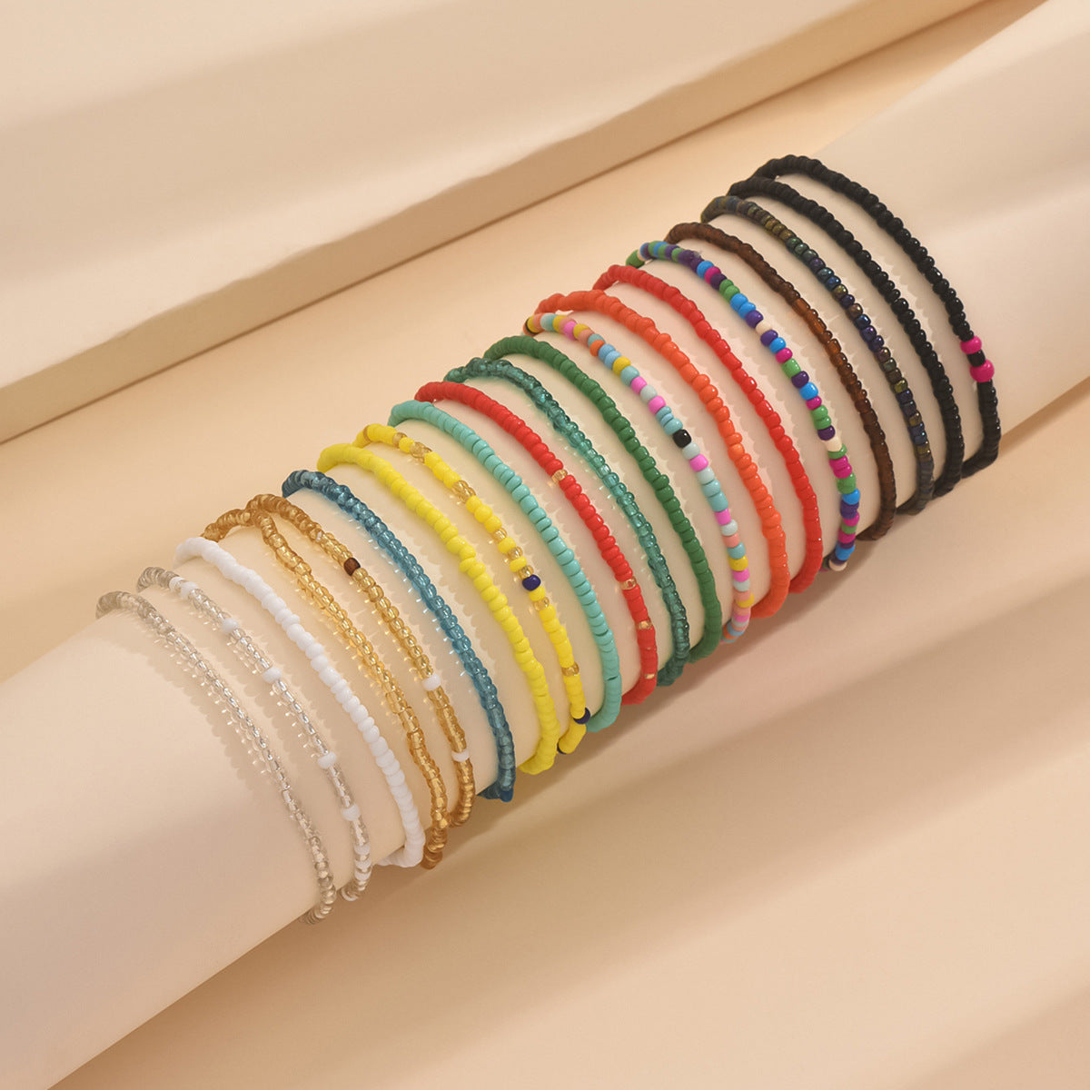 European and American Jewelry Summer Versatile Color Rice Bead Anklet Simple Creative Bracelet Multi-purpose Trend 20-piece Set