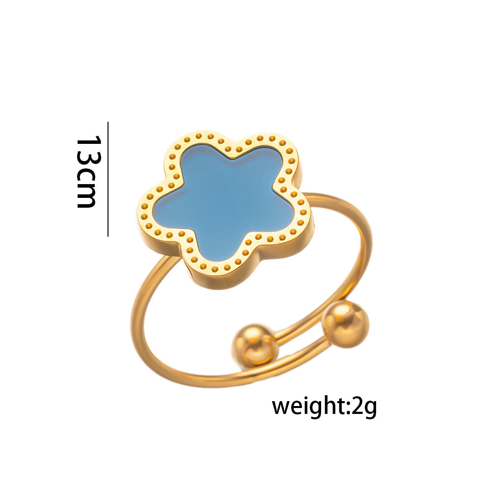 Five-leaf Flower Live Ring, Titanium Steel Five-leaf Clover Ring, Lucky Five-leaf Flower, Live Ring